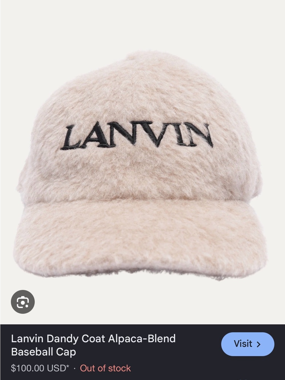 Lanvin Beige Fuzzy Alpaca-Blend Logo Baseball Cap